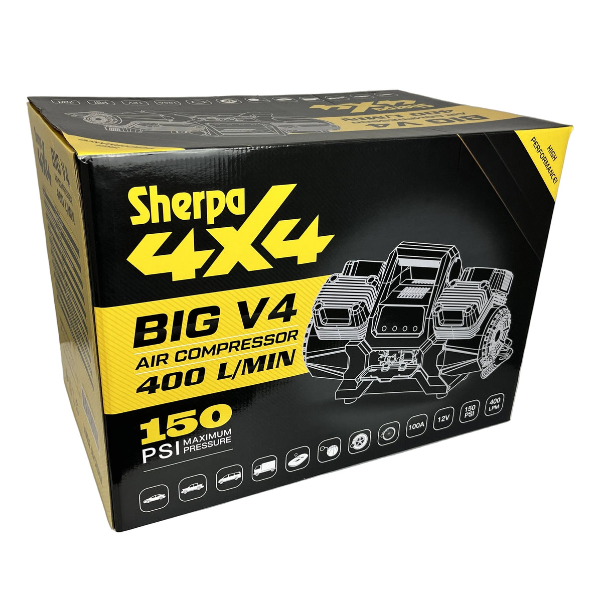 Sherpa 4x4 'BIG V4' Air Compressor (400 L/min) with Pre-set Pressure Control System